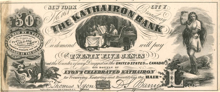 Kathairon Bank Ad Note - Obsolete Note - Druggist Advertising Note